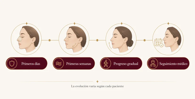 Etapas generales de recuperación y seguimiento de una rinoplastia
