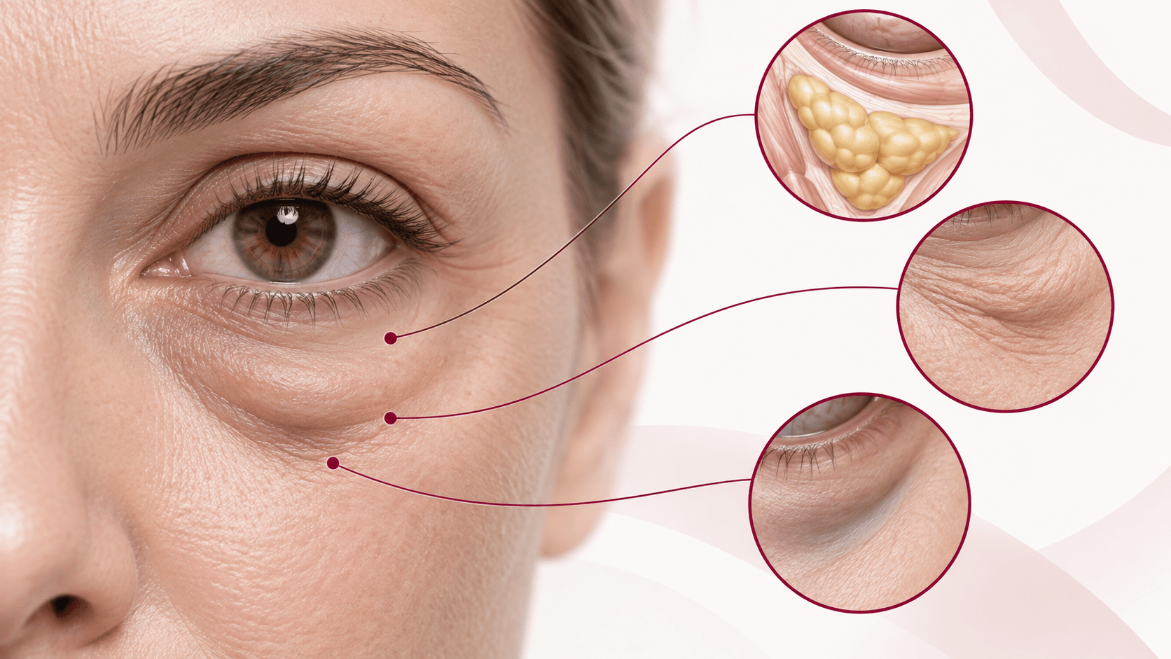 Diferencias anatómicas entre bolsas en los ojos, ojeras y surco lagrimal