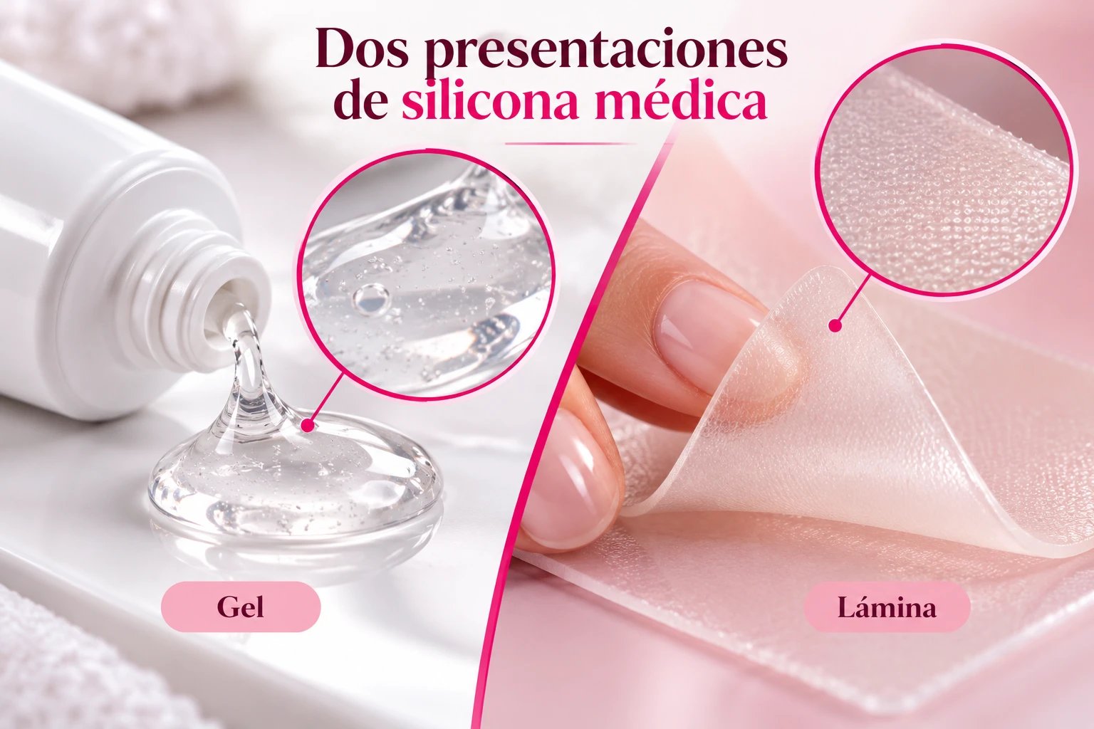Diferencias visuales entre gel y lámina de silicona médica