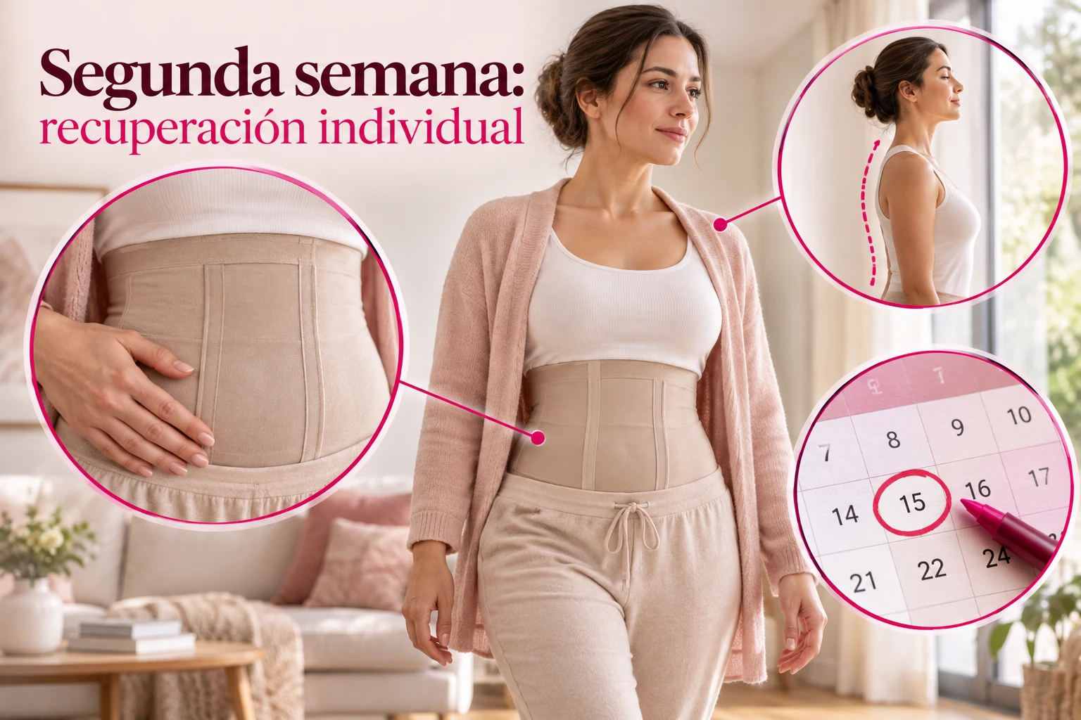 Actividad suave y postura durante la segunda semana tras abdominoplastia