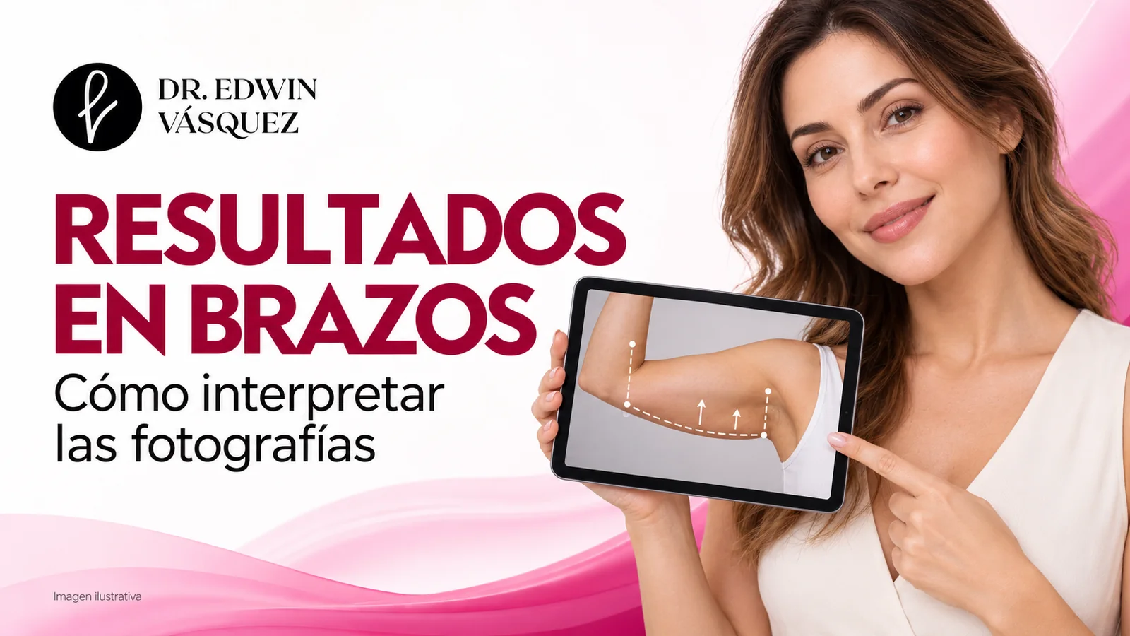 Mujer revisando una imagen ilustrativa de resultados en brazos — imagen ilustrativa