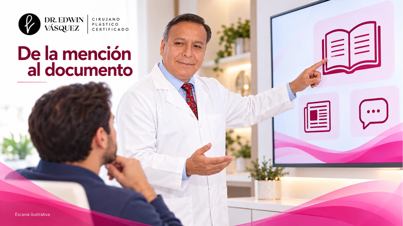Dr. Edwin Vásquez explicando cómo localizar un documento original, en una escena ilustrativa.
