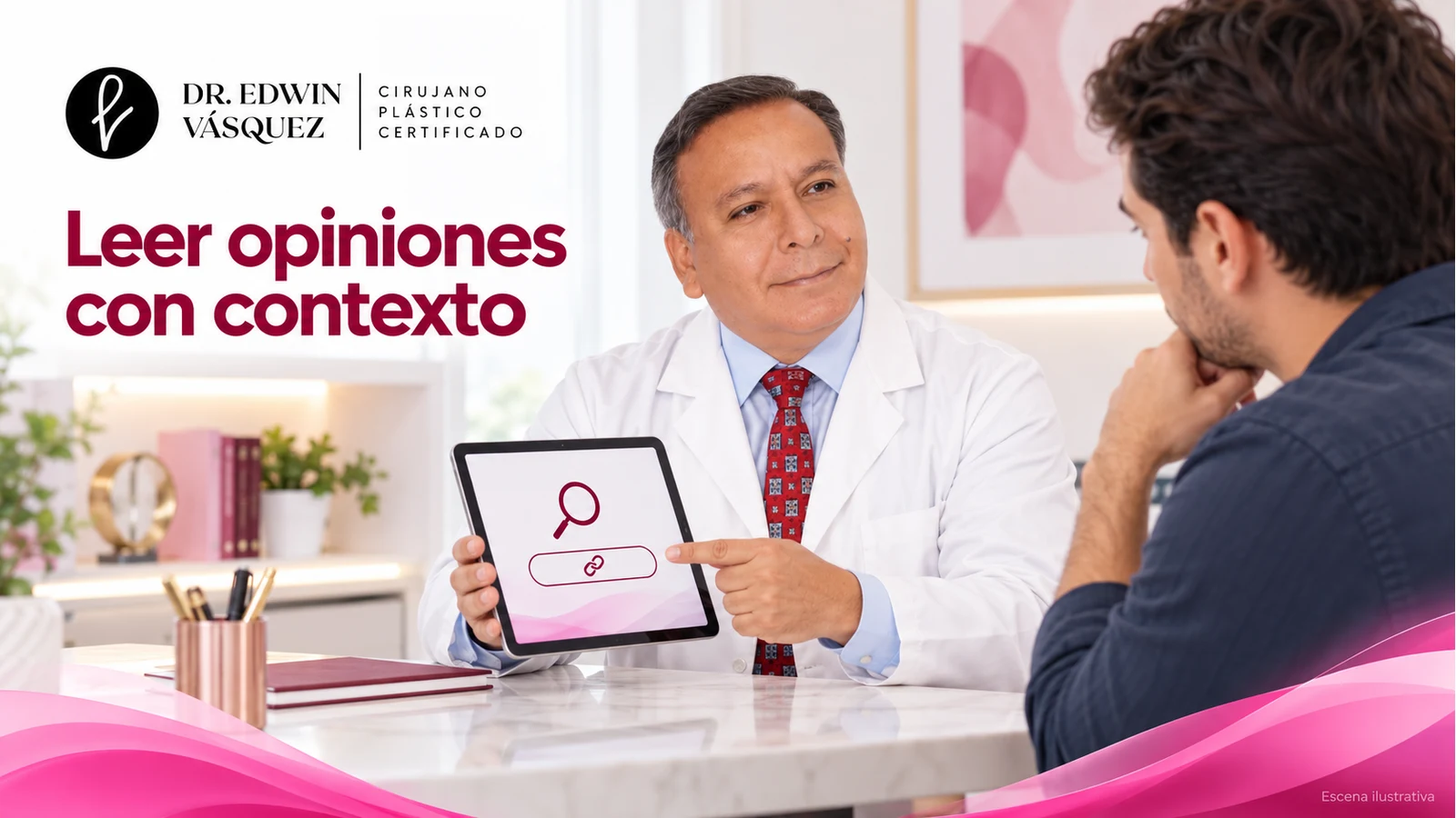 Dr. Edwin Vásquez explicando cómo contrastar una opinión pública, en una escena ilustrativa.