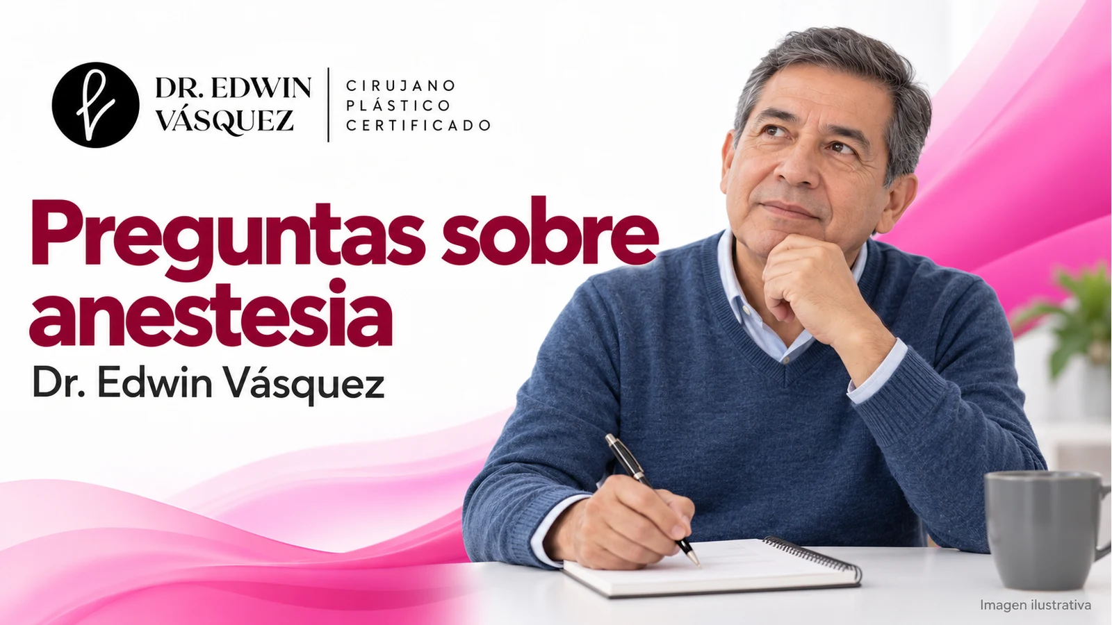 Preguntas sobre anestesia. Escena ilustrativa de una persona adulta; contenido del Dr. Edwin Vásquez.
