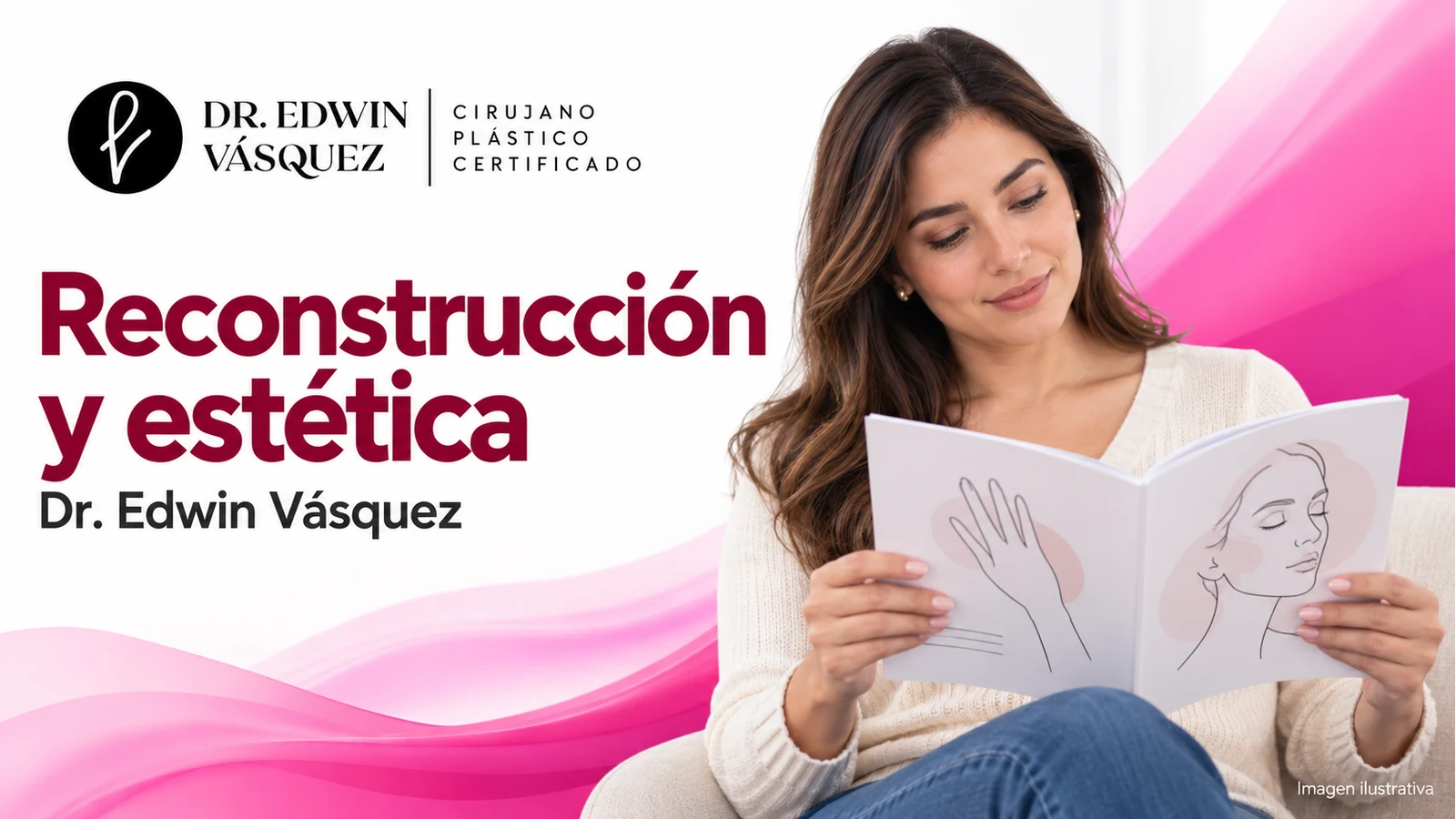 Reconstrucción y estética. Escena ilustrativa de una persona adulta; contenido del Dr. Edwin Vásquez.