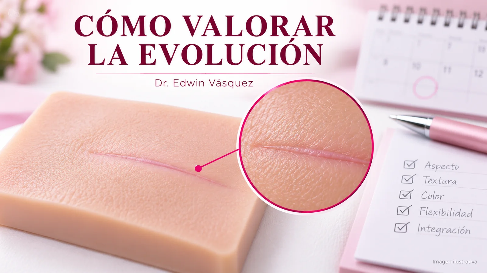 Ilustración de una cicatriz y registro de su evolución — imagen ilustrativa