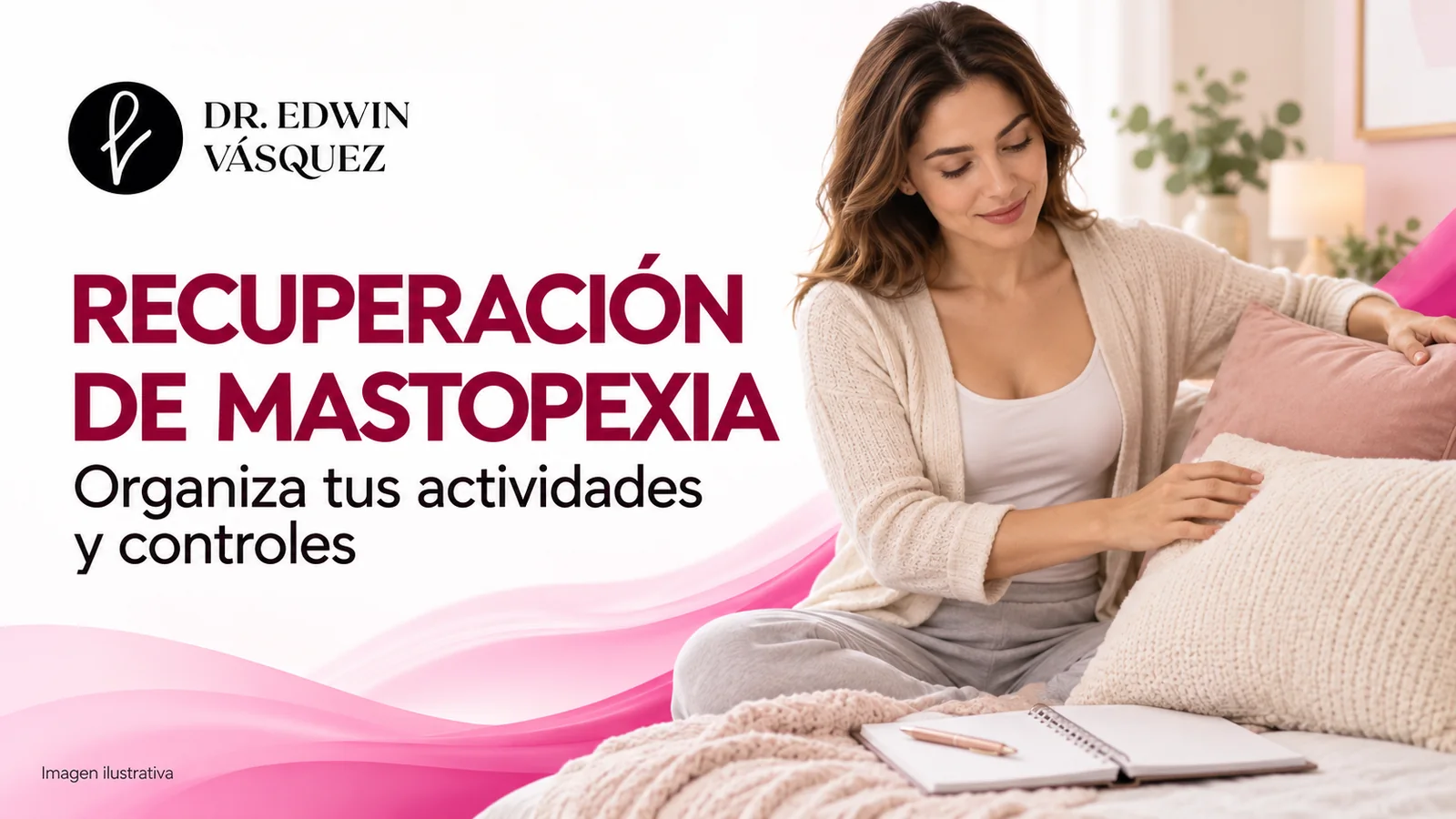 Mujer en casa preparando la recuperación de una mastopexia — imagen ilustrativa