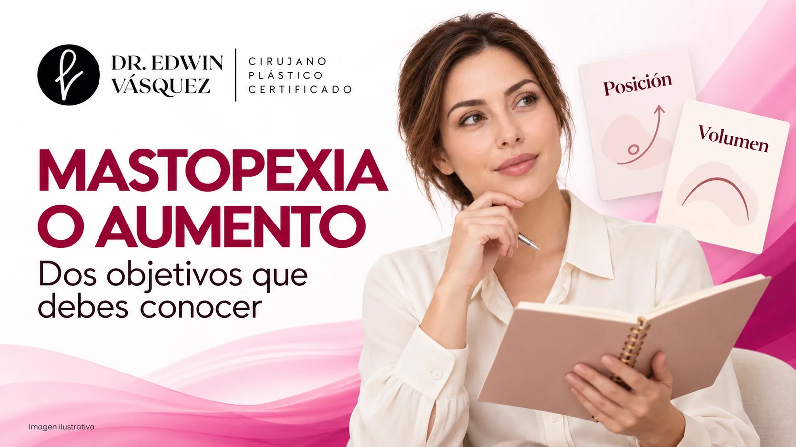 Mujer comparando posición y volumen en una valoración mamaria — imagen ilustrativa